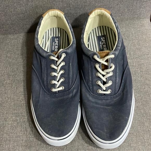 Men's Sperry Striper Top Sider Navy Canvas Boat Shoes Size 12W - Picture 2 of 7